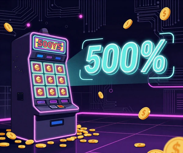 XON Casino futuristisches Willkommensbonus Banner mit 500% Bonus und Neon-Lichtern